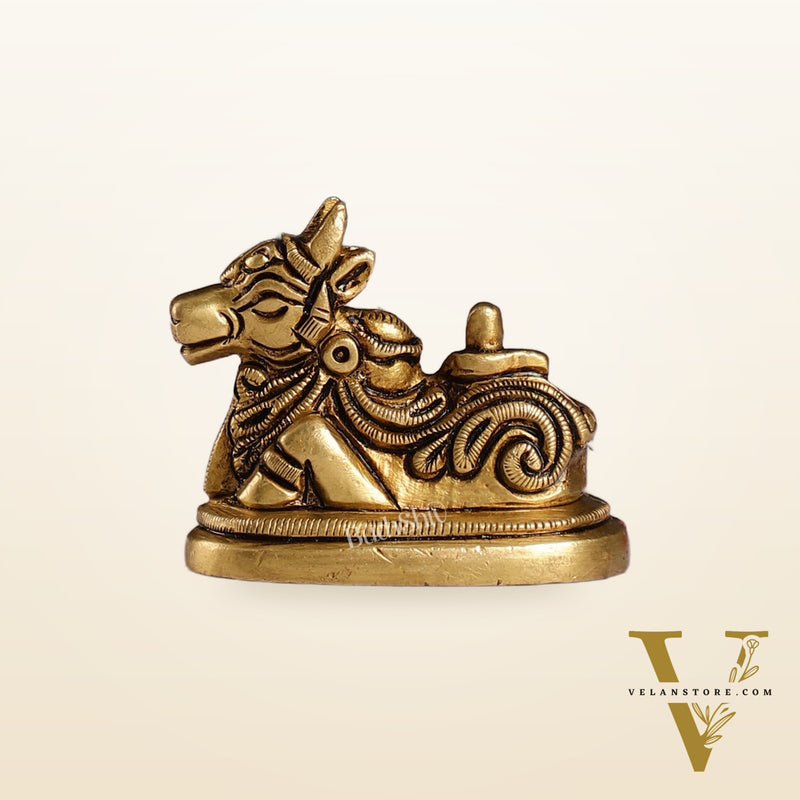 Brass Small Nandi Idol with Shiv Ling | 2 inch