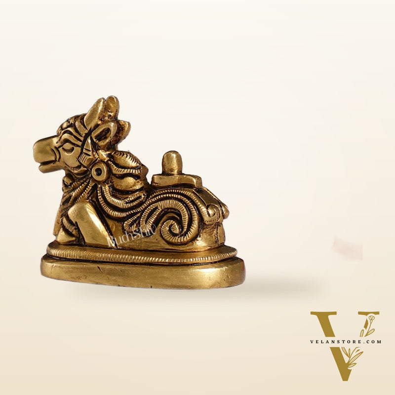 Brass Small Nandi Idol with Shiv Ling | 2 inch
