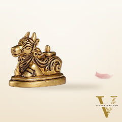 Brass Small Nandi Idol with Shiv Ling | 2 inch
