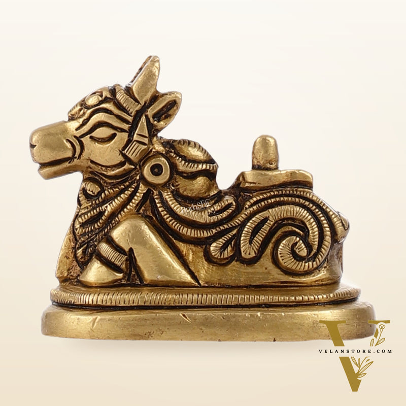 Brass Small Nandi Idol with Shiv Ling | 2 inch