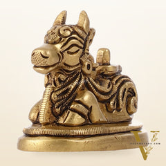 Brass Small Nandi Idol with Shiv Ling | 2 inch