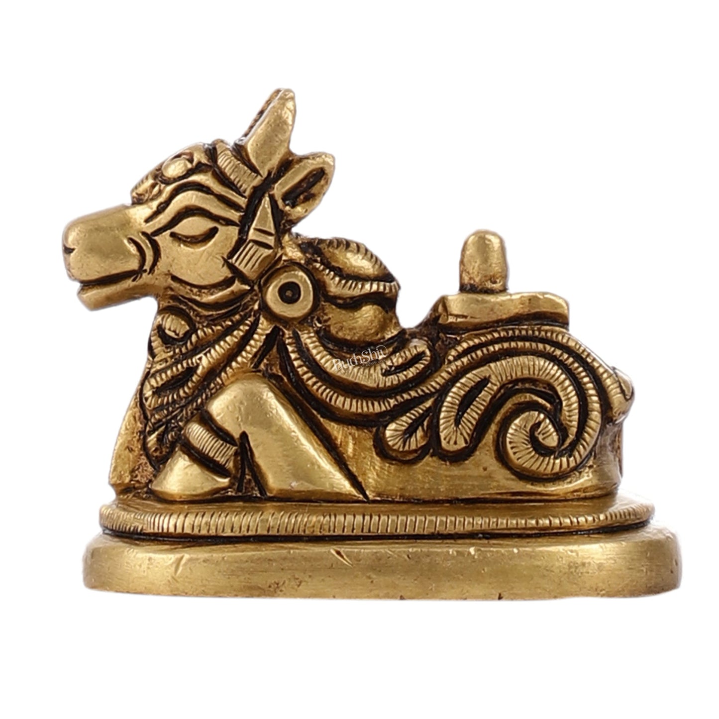 Brass Small Nandi Idol with Shiv Ling | 2 inch