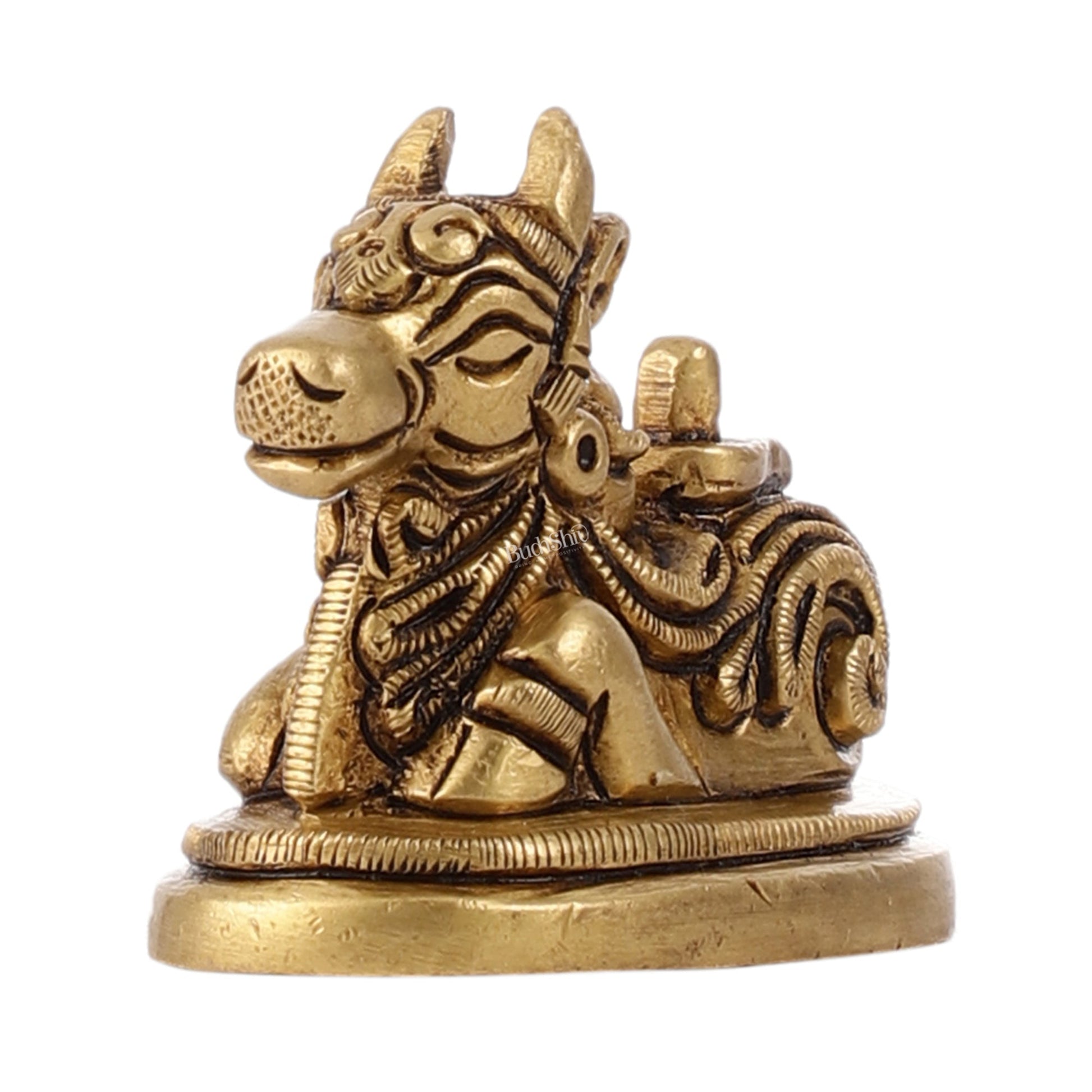 Brass Small Nandi Idol with Shiv Ling | 2 inch