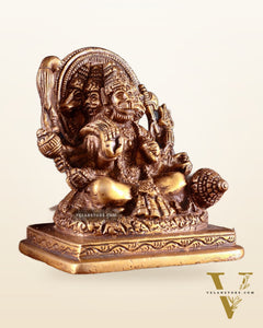 Brass Small Panchmukhi Hanuman with Crossed Legs Statue 3.5" antique tone