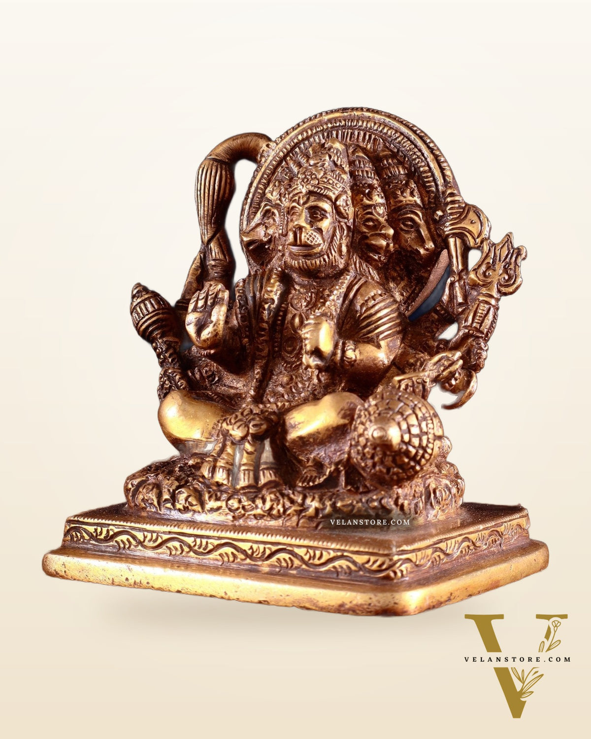 Brass Small Panchmukhi Hanuman with Crossed Legs Statue 3.5" antique tone
