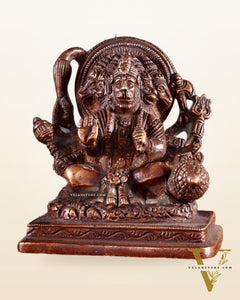 Brass Small Panchmukhi Hanuman with Crossed Legs Statue 3.5" Burnt brass tone