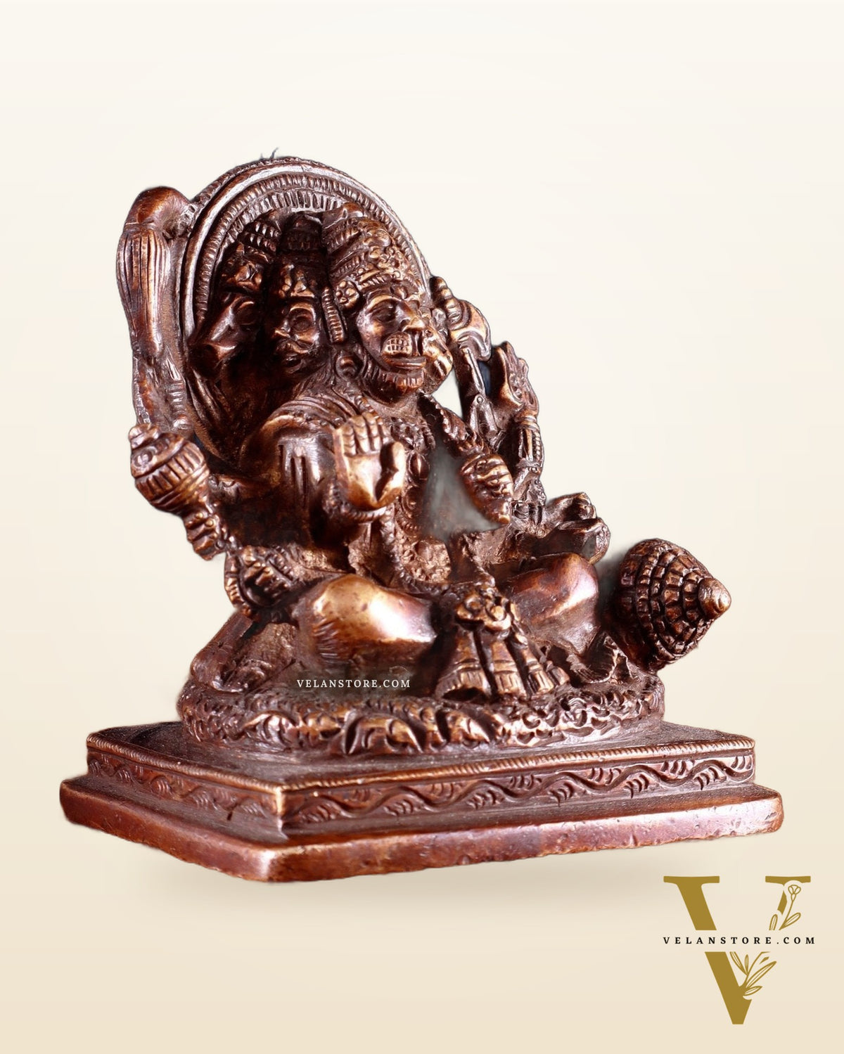 Brass Small Panchmukhi Hanuman with Crossed Legs Statue 3.5" Burnt brass tone