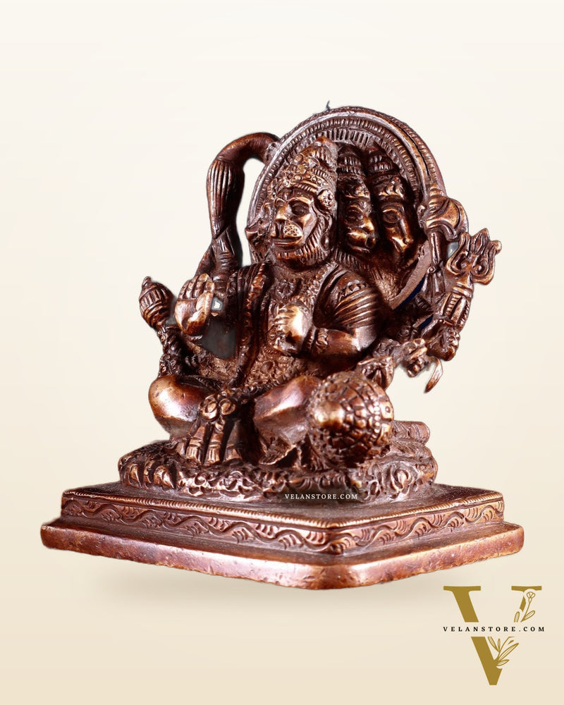 Brass Small Panchmukhi Hanuman with Crossed Legs Statue 3.5" Burnt brass tone
