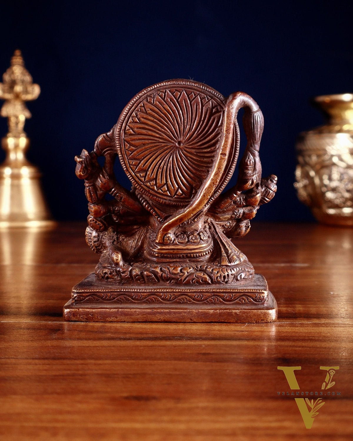 Brass Small Panchmukhi Hanuman with Crossed Legs Statue 3.5" Burnt brass tone