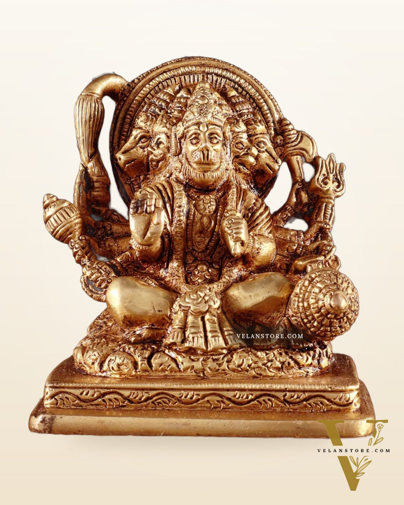 Brass Small Panchmukhi Hanuman with Crossed Legs Statue 3.5"