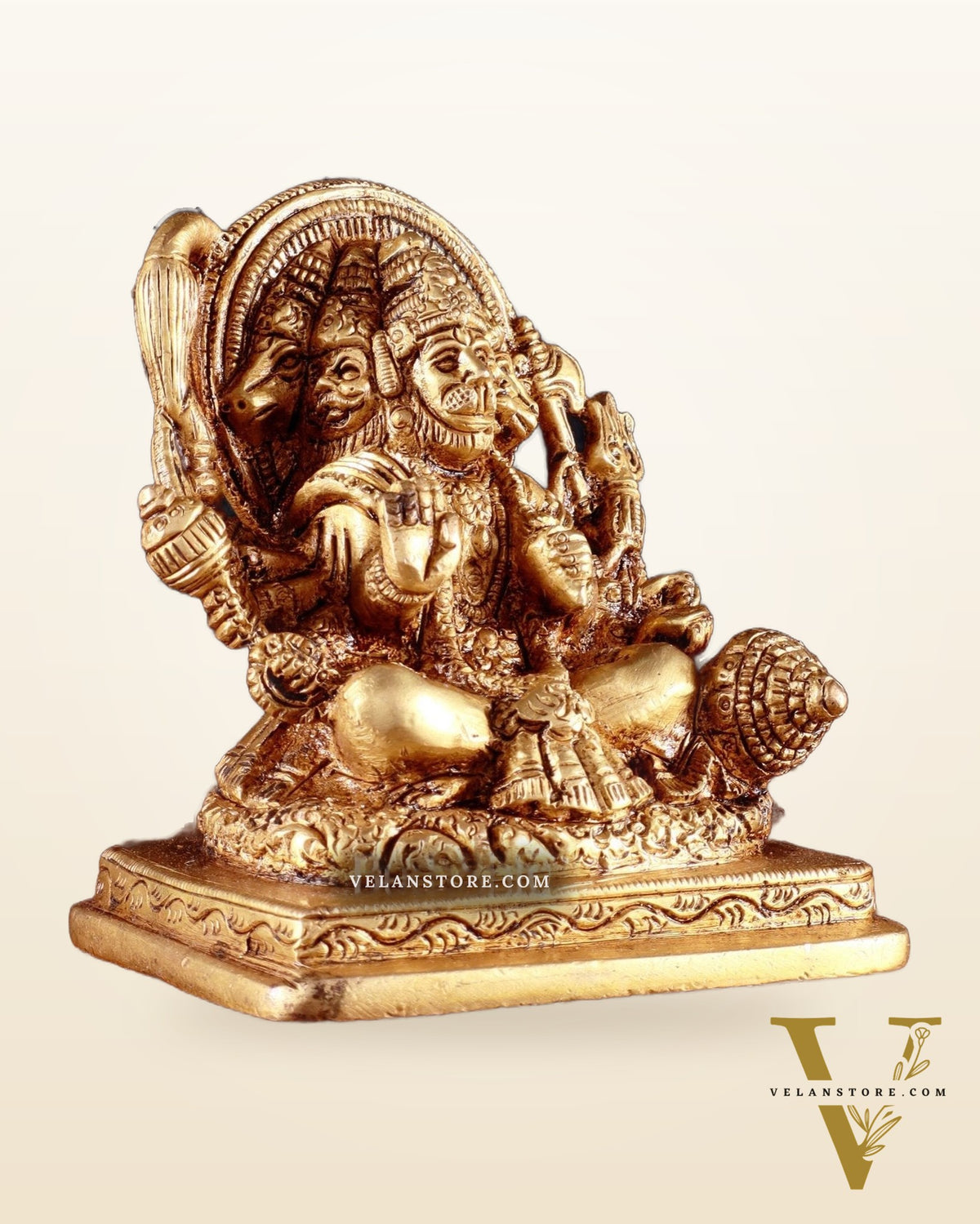 Brass Small Panchmukhi Hanuman with Crossed Legs Statue 3.5"