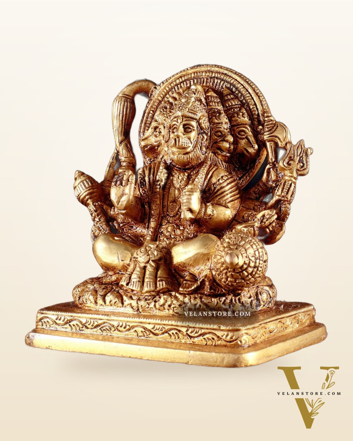 Brass Small Panchmukhi Hanuman with Crossed Legs Statue 3.5"
