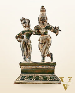 Brass Small Radha Krishna Idol - 6.5" Tall green tone