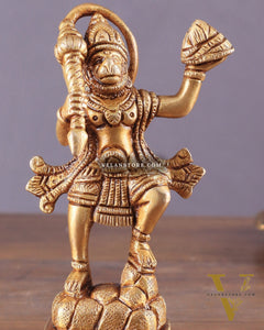 Brass Small Sanjeevani Mountain Hanuman Idol 4.5 inch