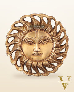 Brass Small Surya Dev Wall Hanging – Compact and Elegant Design 3.5"