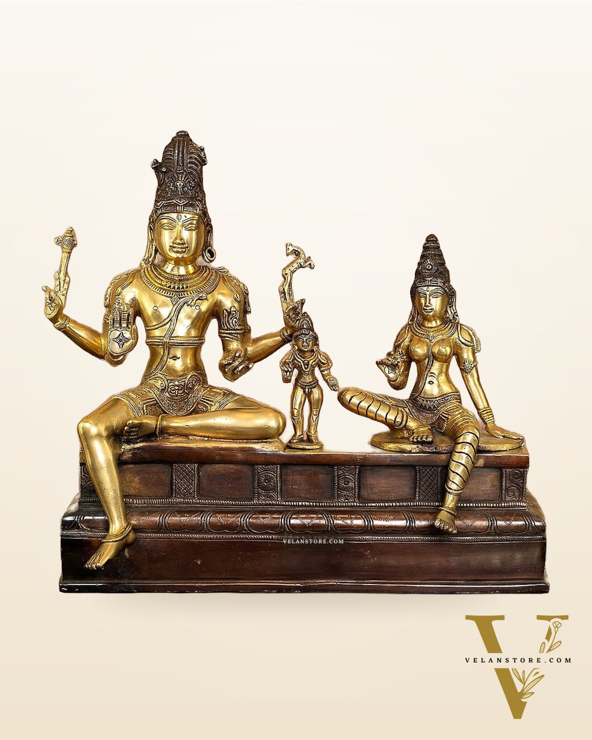 Brass Somaskanda Statue - Lord Shiva, Parvati, Murugan 15 inch