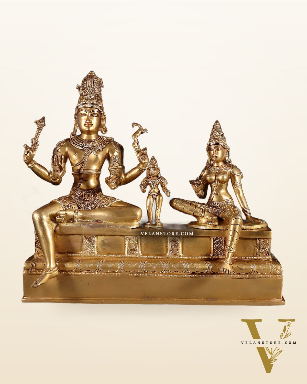 Brass Somaskanda Statue - Lord Shiva, Parvati, Murugan 15 inch