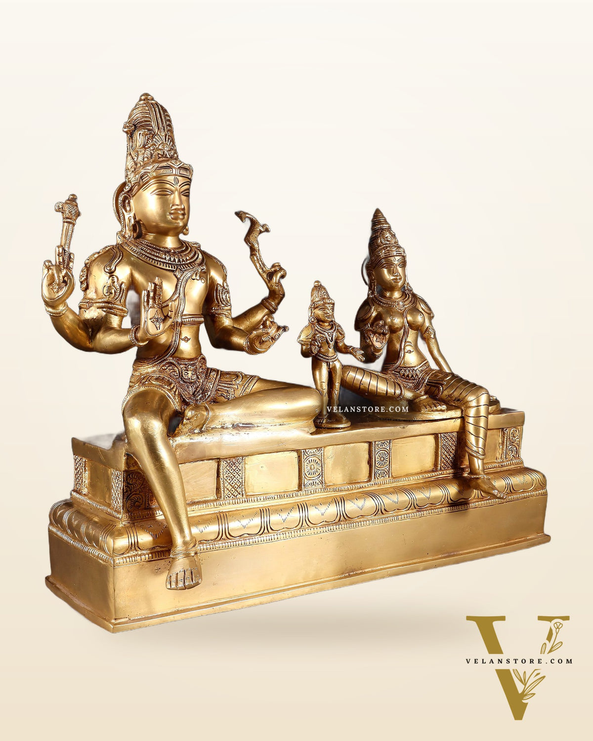 Brass Somaskanda Statue - Lord Shiva, Parvati, Murugan 15 inch