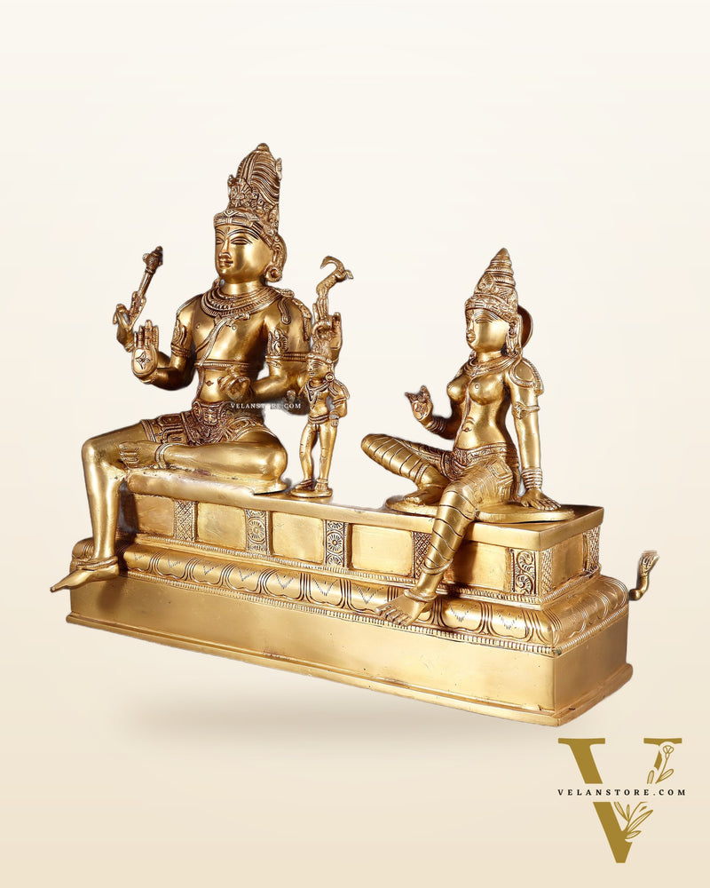 Brass Somaskanda Statue - Lord Shiva, Parvati, Murugan 15 inch
