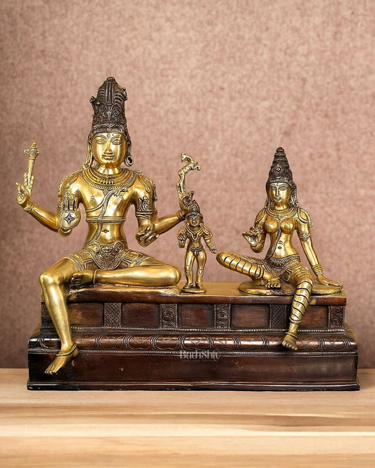 Brass Somaskanda Statue - Lord Shiva, Parvati, Murugan 15 inch