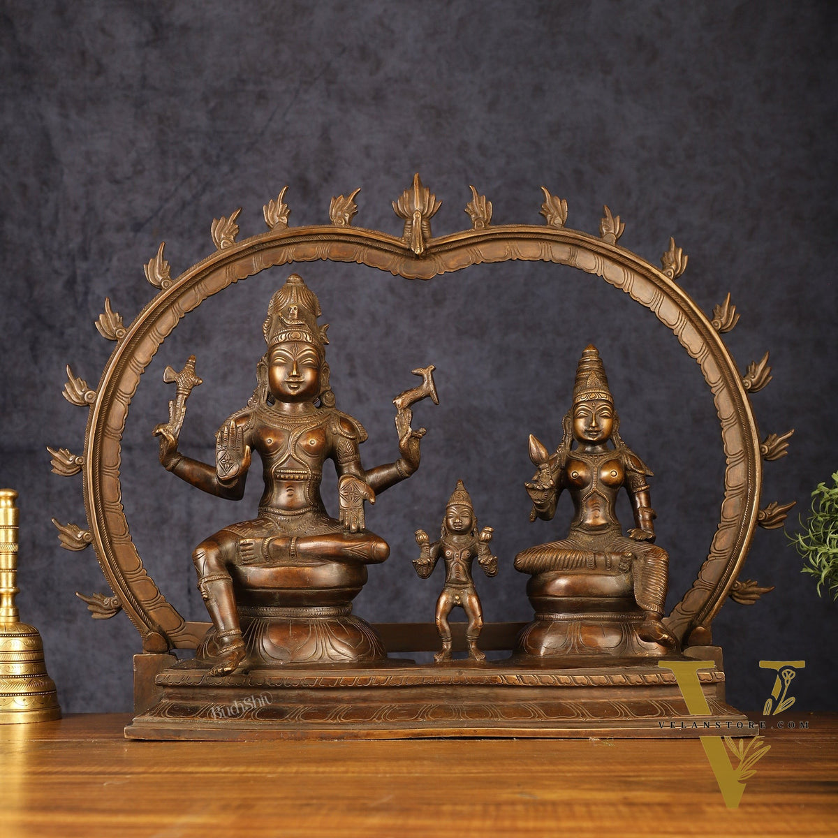 Brass Somaskandar Statue | Lord Shiva, Devi Parvati with Kartikeya 22"