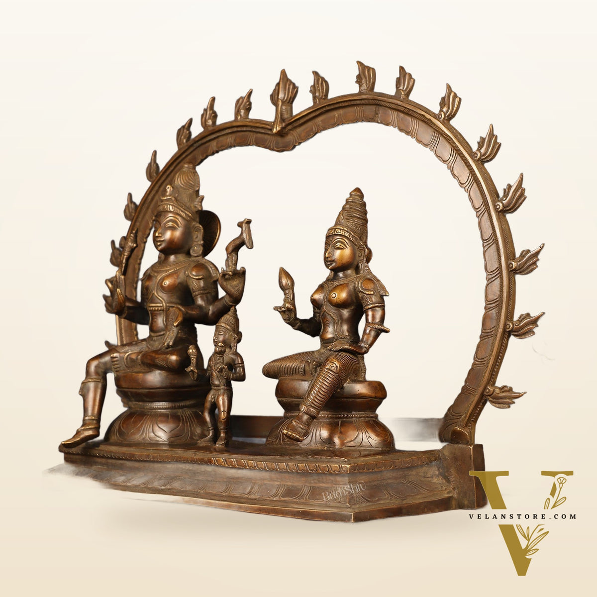 Brass Somaskandar Statue | Lord Shiva, Devi Parvati with Kartikeya 22"
