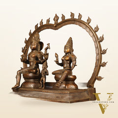 Brass Somaskandar Statue | Lord Shiva, Devi Parvati with Kartikeya 22"