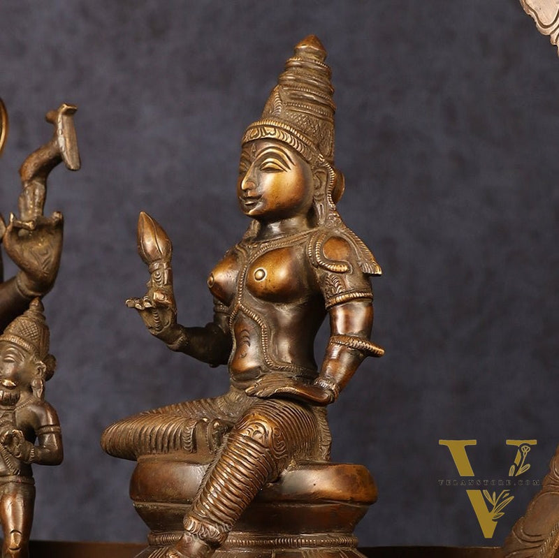 Brass Somaskandar Statue | Lord Shiva, Devi Parvati with Kartikeya 22"