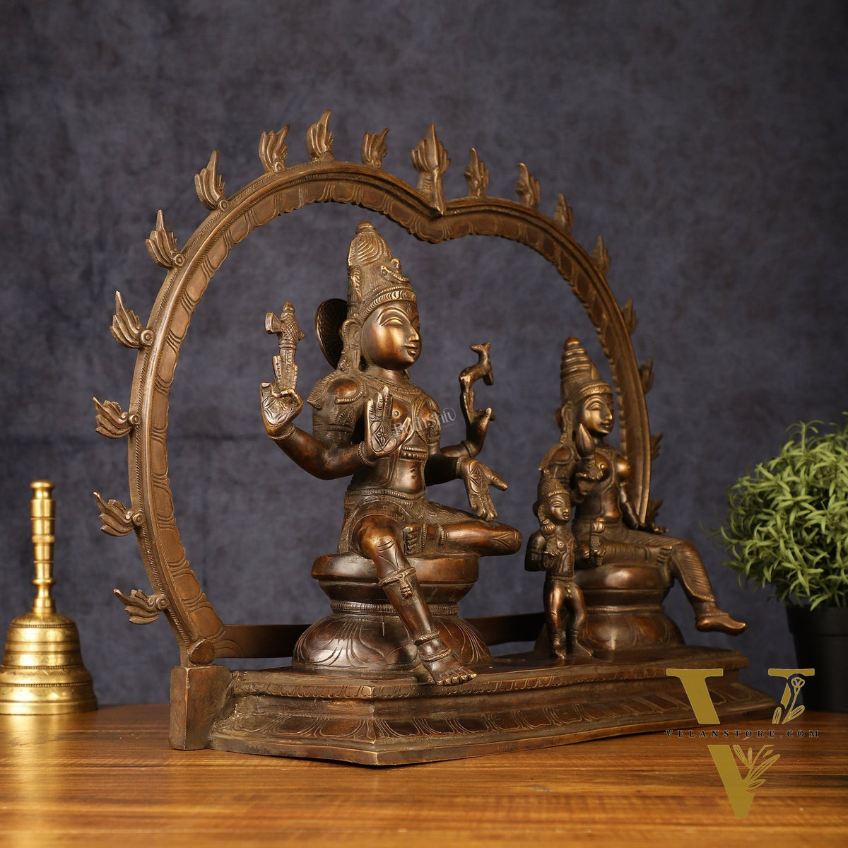 Brass Somaskandar Statue | Lord Shiva, Devi Parvati with Kartikeya 22"