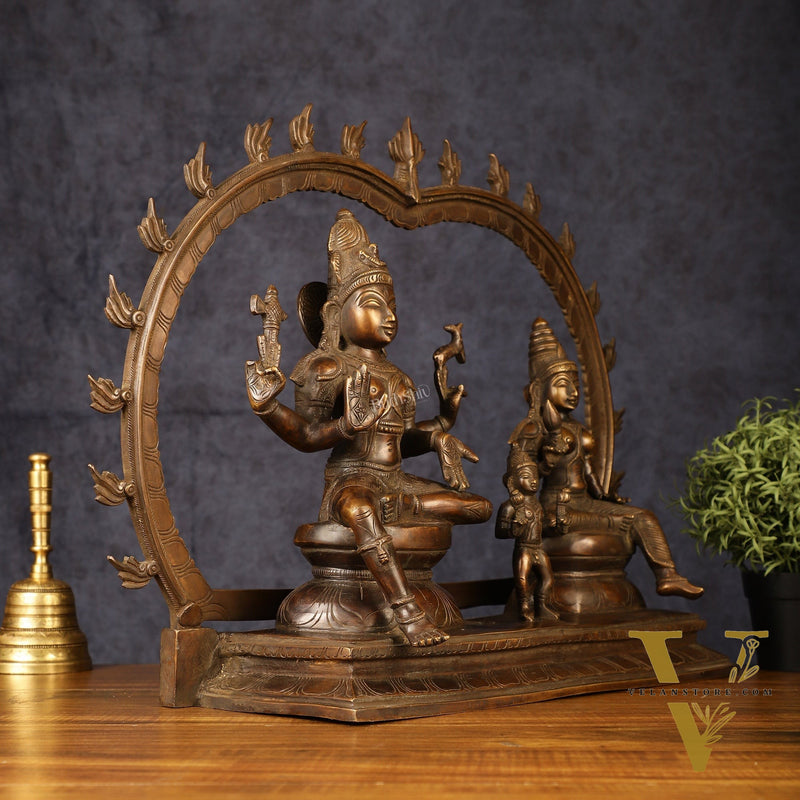 Brass Somaskandar Statue | Lord Shiva, Devi Parvati with Kartikeya 22"