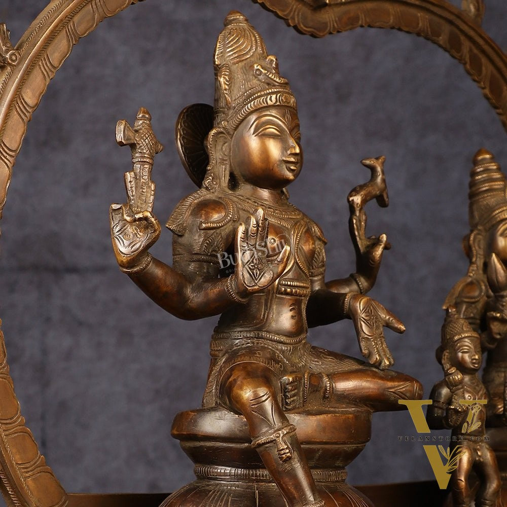 Brass Somaskandar Statue | Lord Shiva, Devi Parvati with Kartikeya 22"