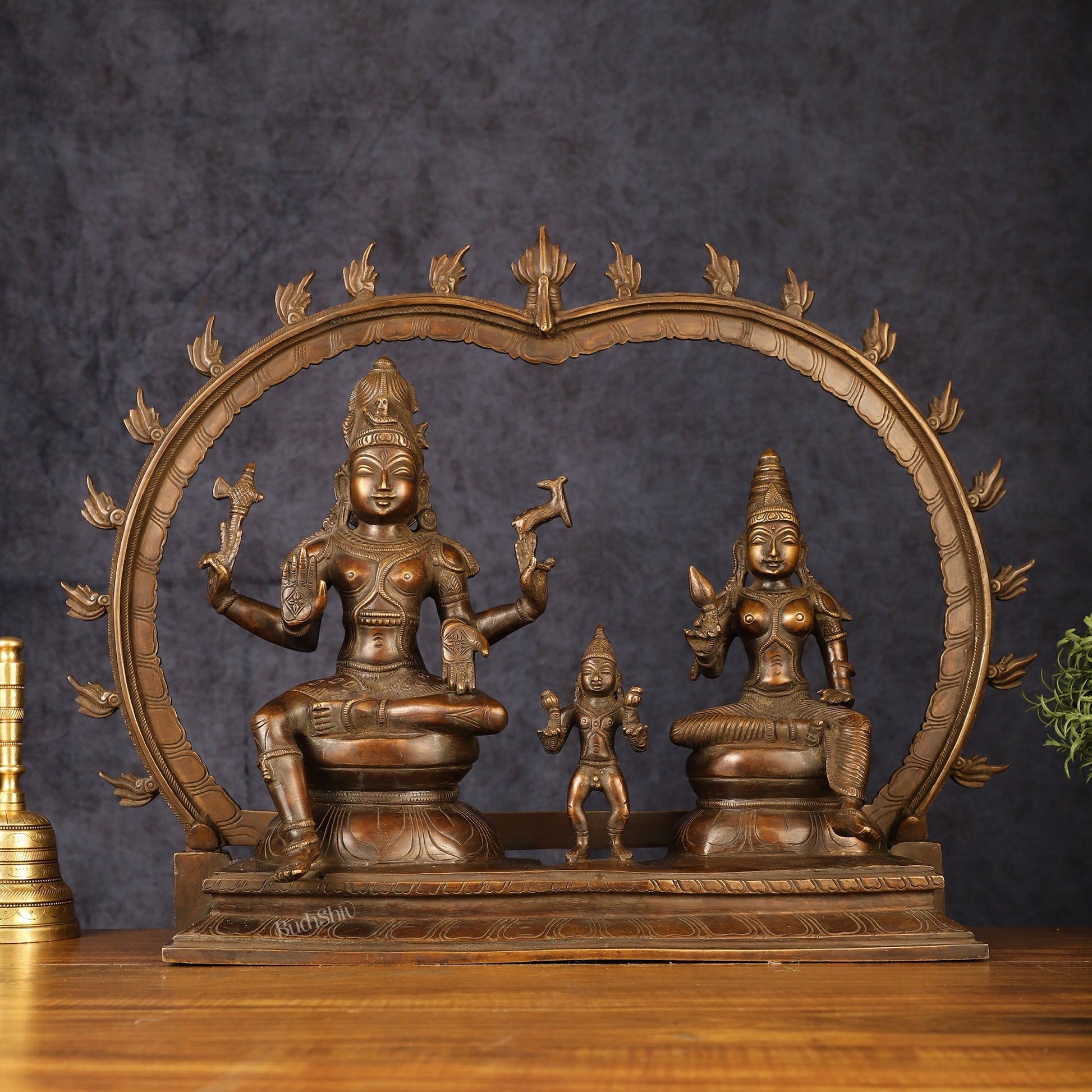 Brass Somaskandar Statue | Lord Shiva, Devi Parvati with Kartikeya 22"