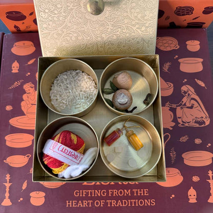 Brass Square Box with 4 Cups - Gift Set