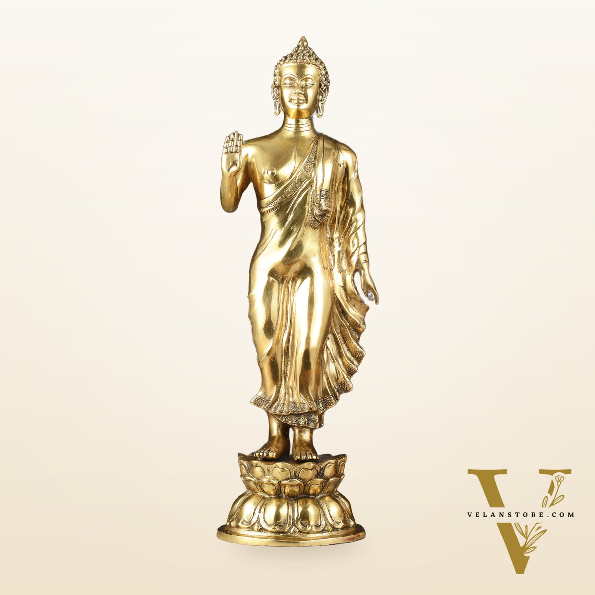 Brass Standing Buddha Statue | 21.5"