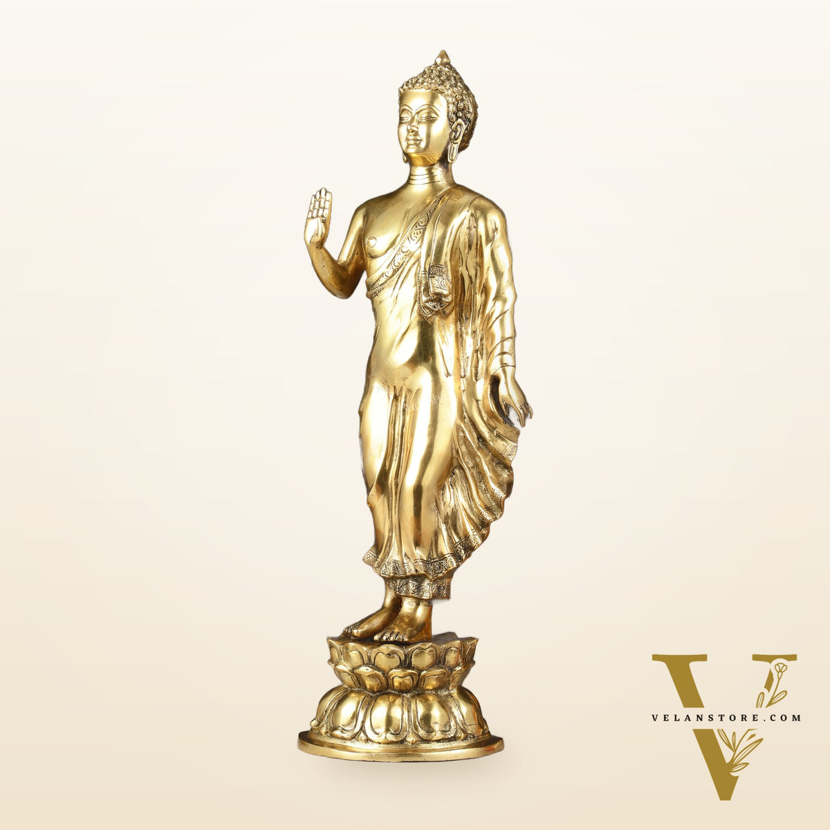 Brass Standing Buddha Statue | 21.5"