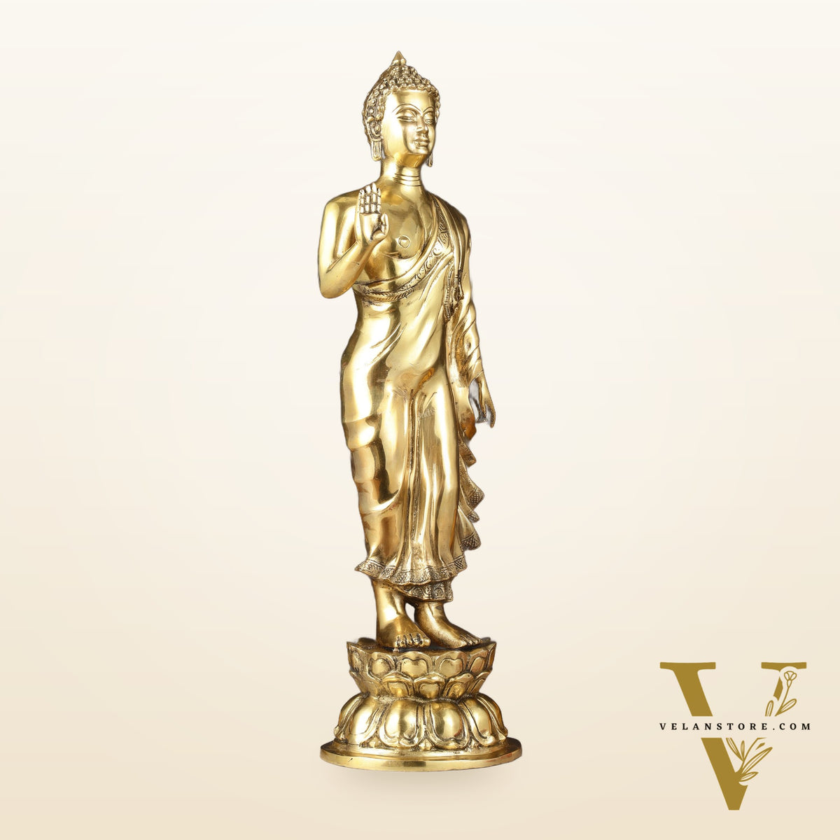 Brass Standing Buddha Statue | 21.5"