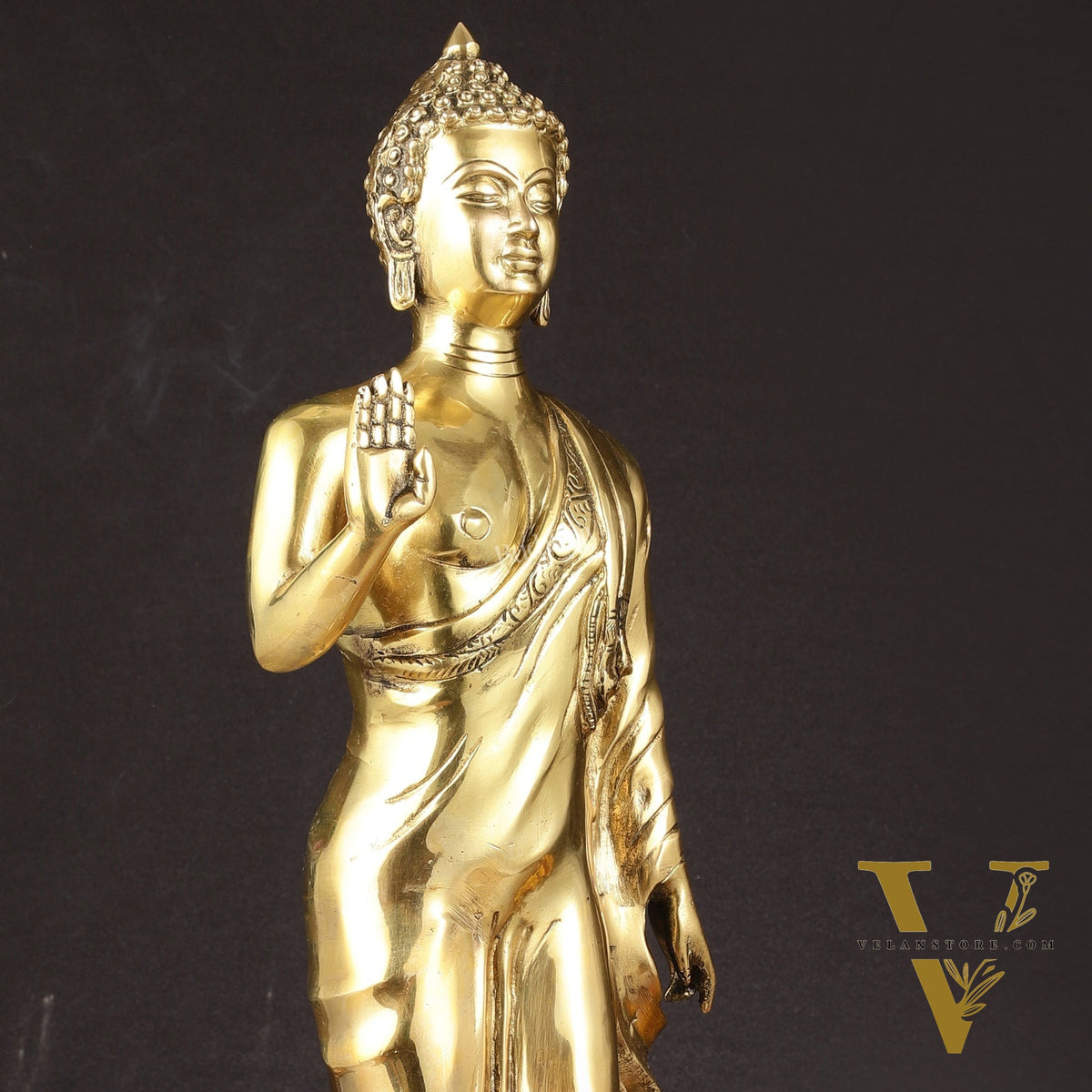 Brass Standing Buddha Statue | 21.5"
