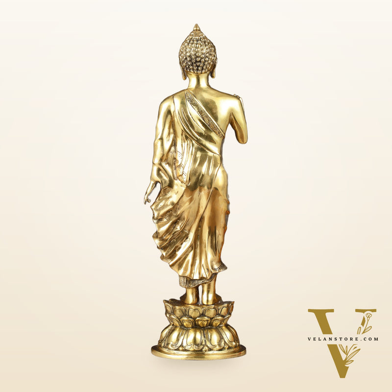 Brass Standing Buddha Statue | 21.5"