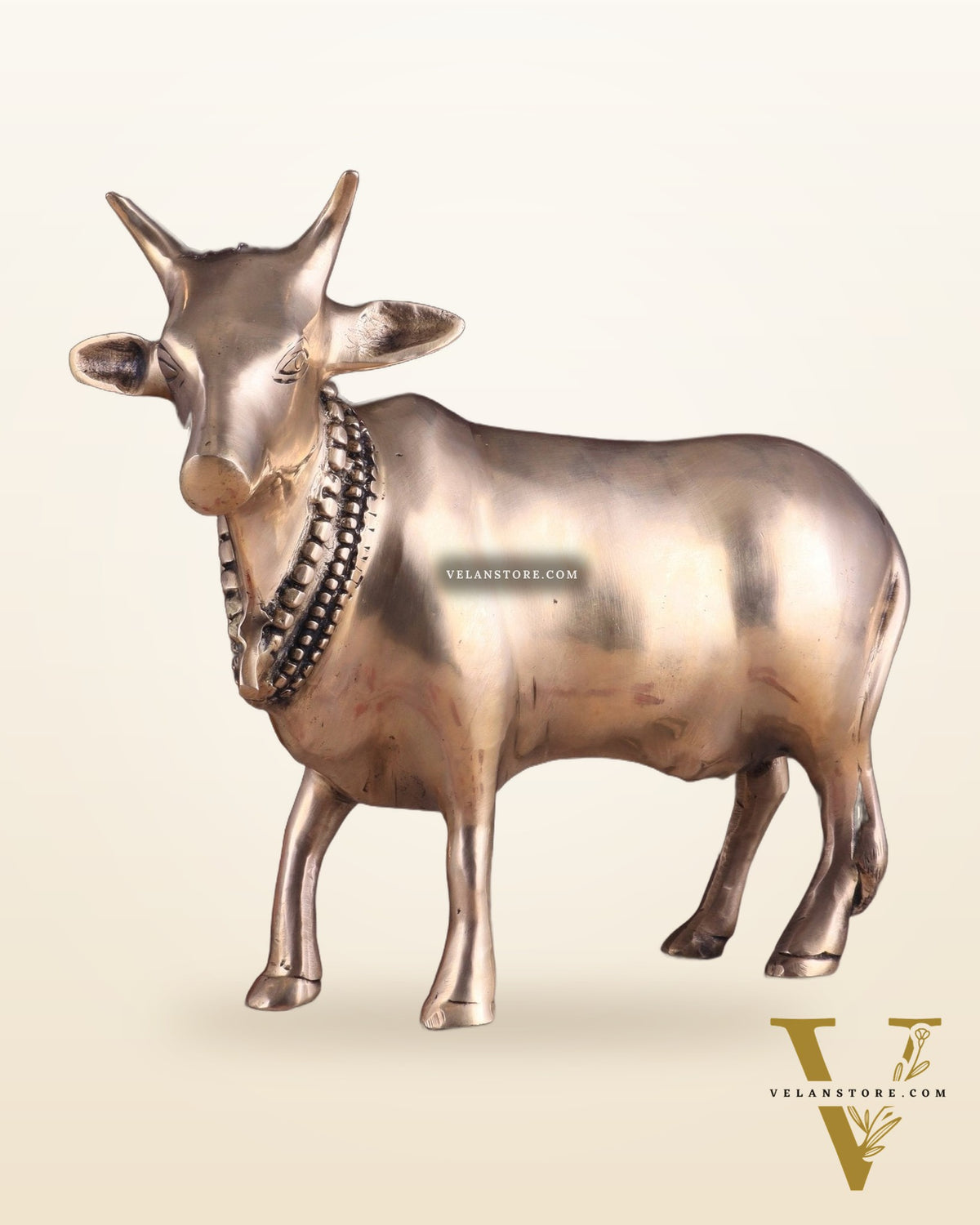 Brass Standing Cow Idol - Gomatha Statue glossy Finish | 13 inch