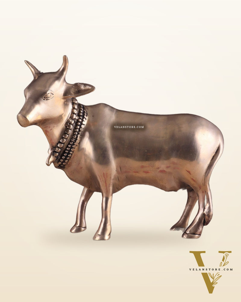 Brass Standing Cow Idol - Gomatha Statue glossy Finish | 13 inch