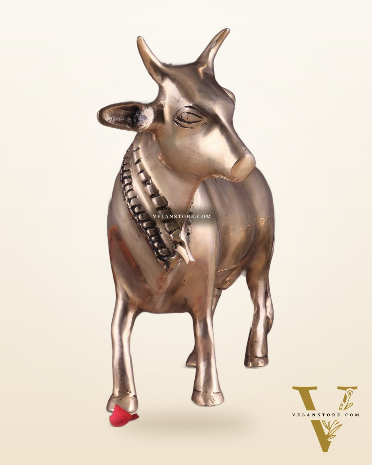 Brass Standing Cow Idol - Gomatha Statue glossy Finish | 13 inch