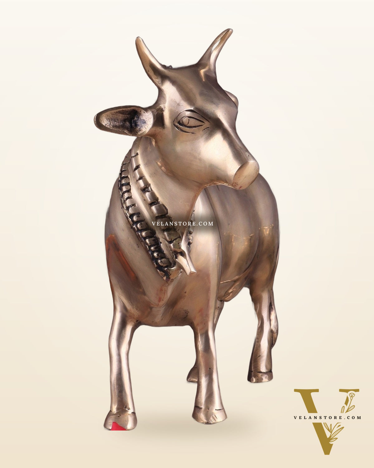 Brass Standing Cow Idol - Gomatha Statue glossy Finish | 13 inch