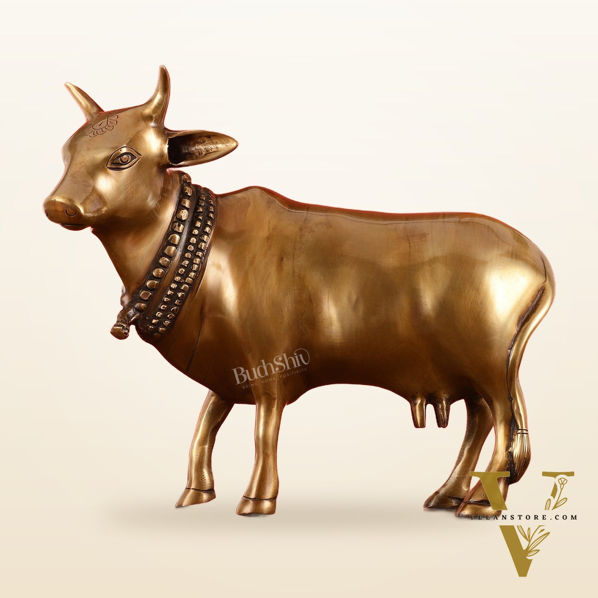 Brass Standing Cow Idol - Gomatha Statue with Antique Finish | 13 inch