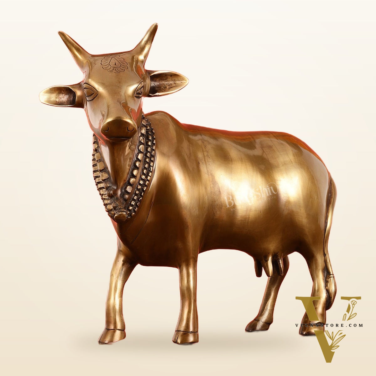 Brass Standing Cow Idol - Gomatha Statue with Antique Finish | 13 inch