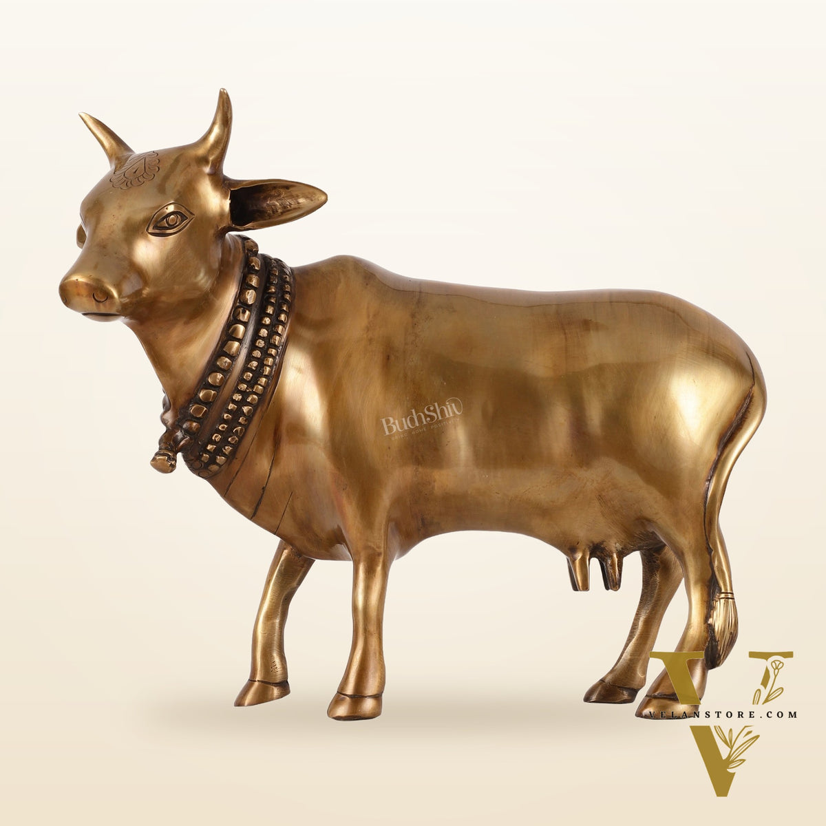 Brass Standing Cow Idol - Gomatha Statue with Antique Finish | 13 inch