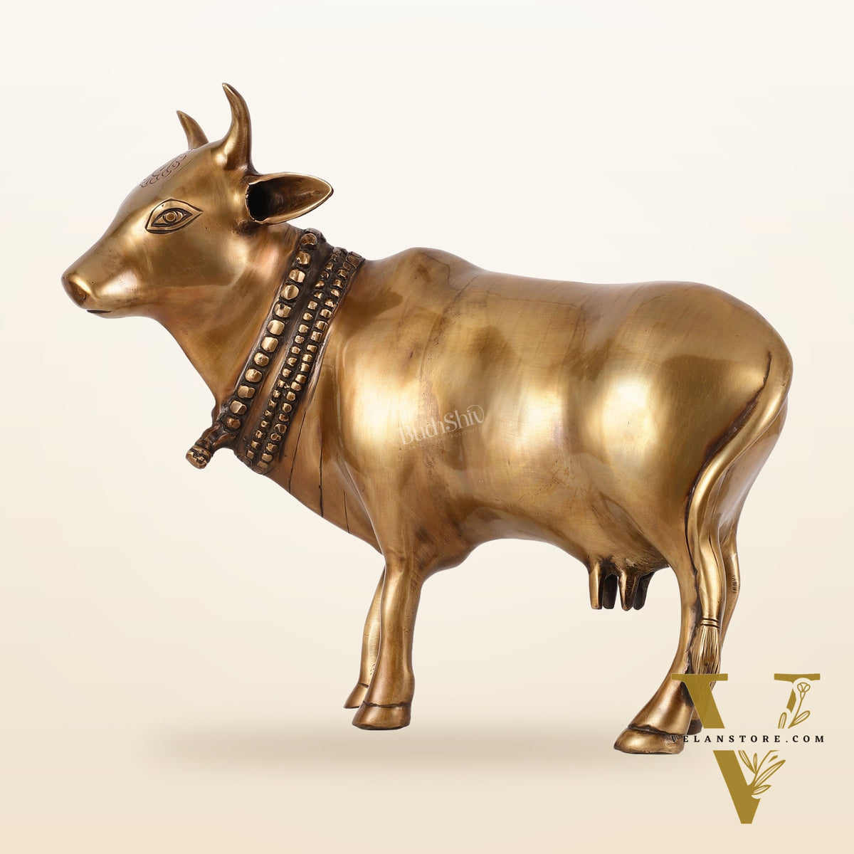 Brass Standing Cow Idol - Gomatha Statue with Antique Finish | 13 inch