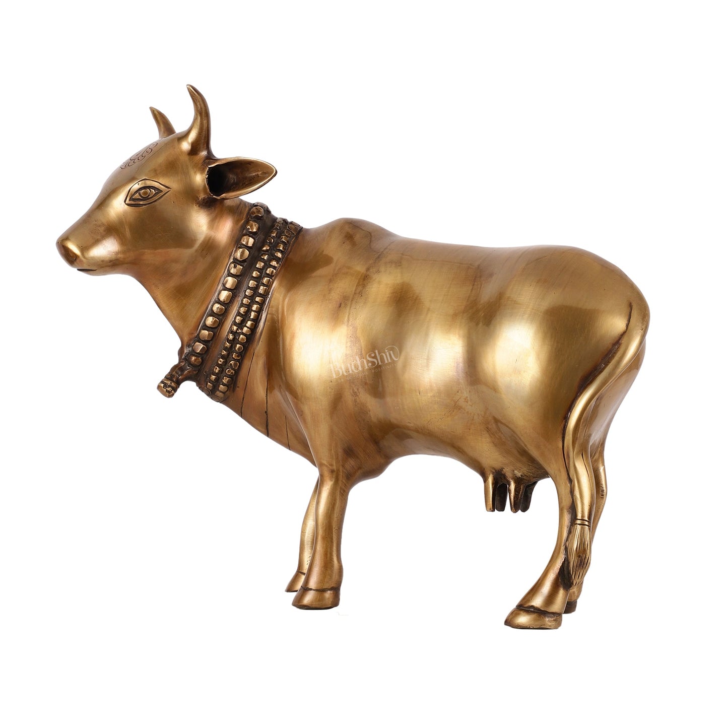 Brass Standing Cow Idol - Gomatha Statue with Antique Finish | 13 inch
