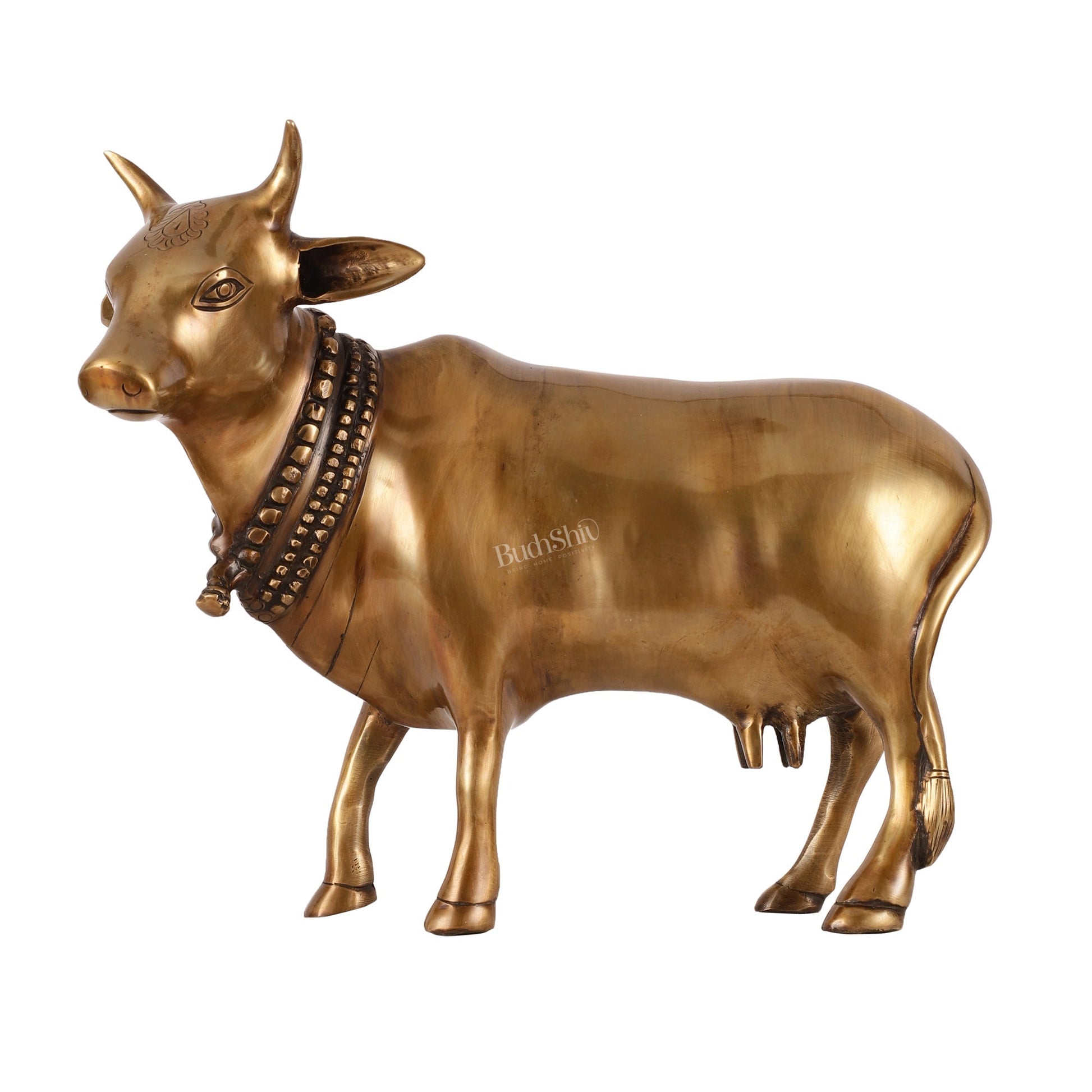 Brass Standing Cow Idol - Gomatha Statue with Antique Finish | 13 inch