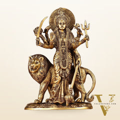 Brass Standing Durga Lion eight Armed Idol - 10.5"