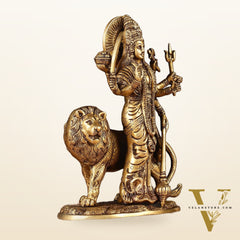 Brass Standing Durga Lion eight Armed Idol - 10.5"
